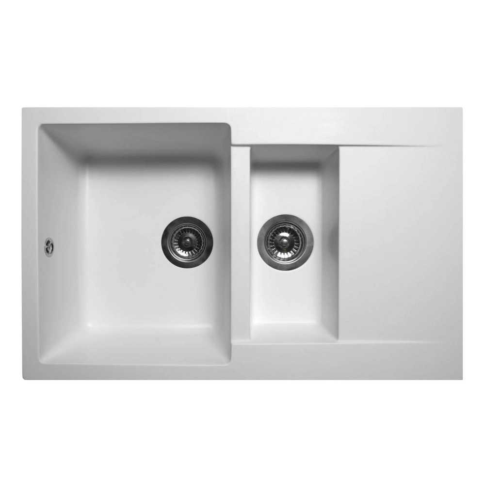 Кухонная мойка MIRAGGIO LAPAS 786x489 прямоугольная с крылом и двумя чашами белая
