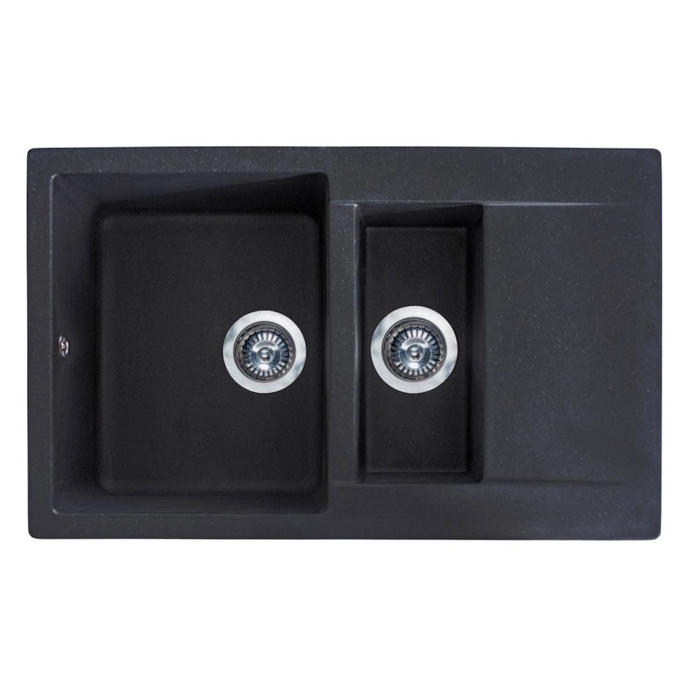 Кухонная мойка MIRAGGIO LAPAS 786x489 прямоугольная с крылом и двумя чашами черная