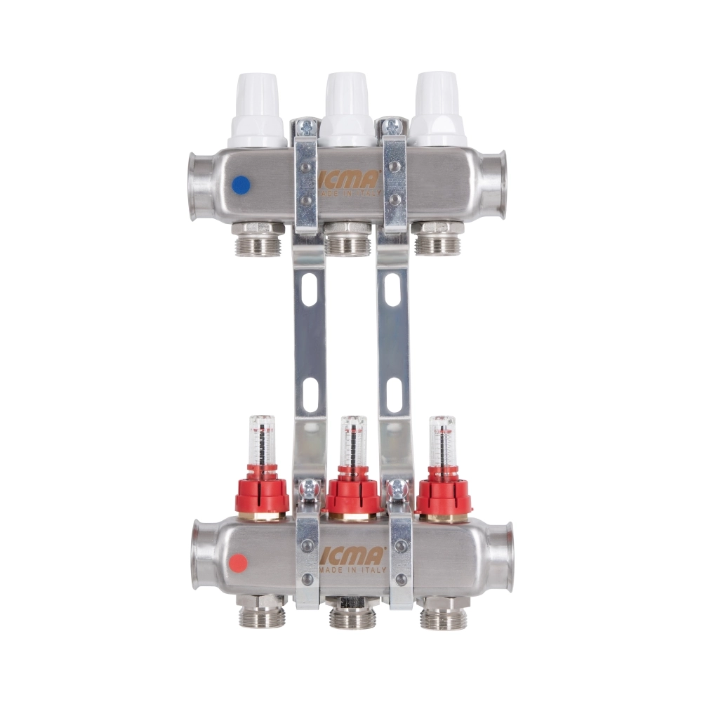Коллектор теплого пола Icma 1″x3/4″ 3 выходов, с расходомерами (87K073179PH32QU)
