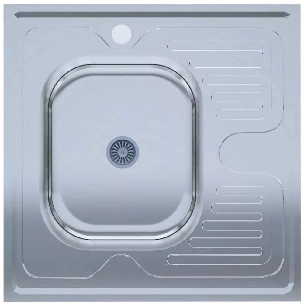 Мойка кухонная UA 6060-L 600х600х140 мм Polish, нержавеющая сталь, накладная, с крылом