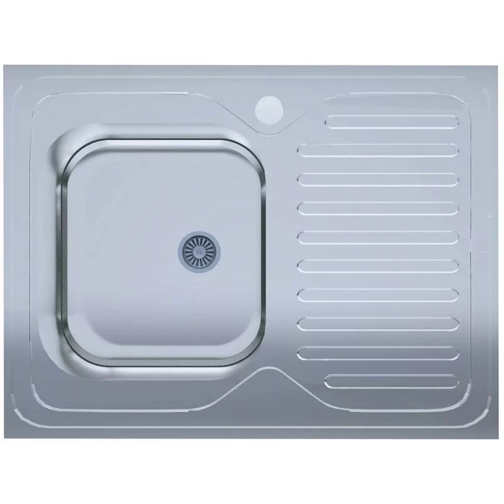 Мойка кухонная UA 6080-L 600х800х140 мм Polish, нержавеющая сталь, накладная, с крылом