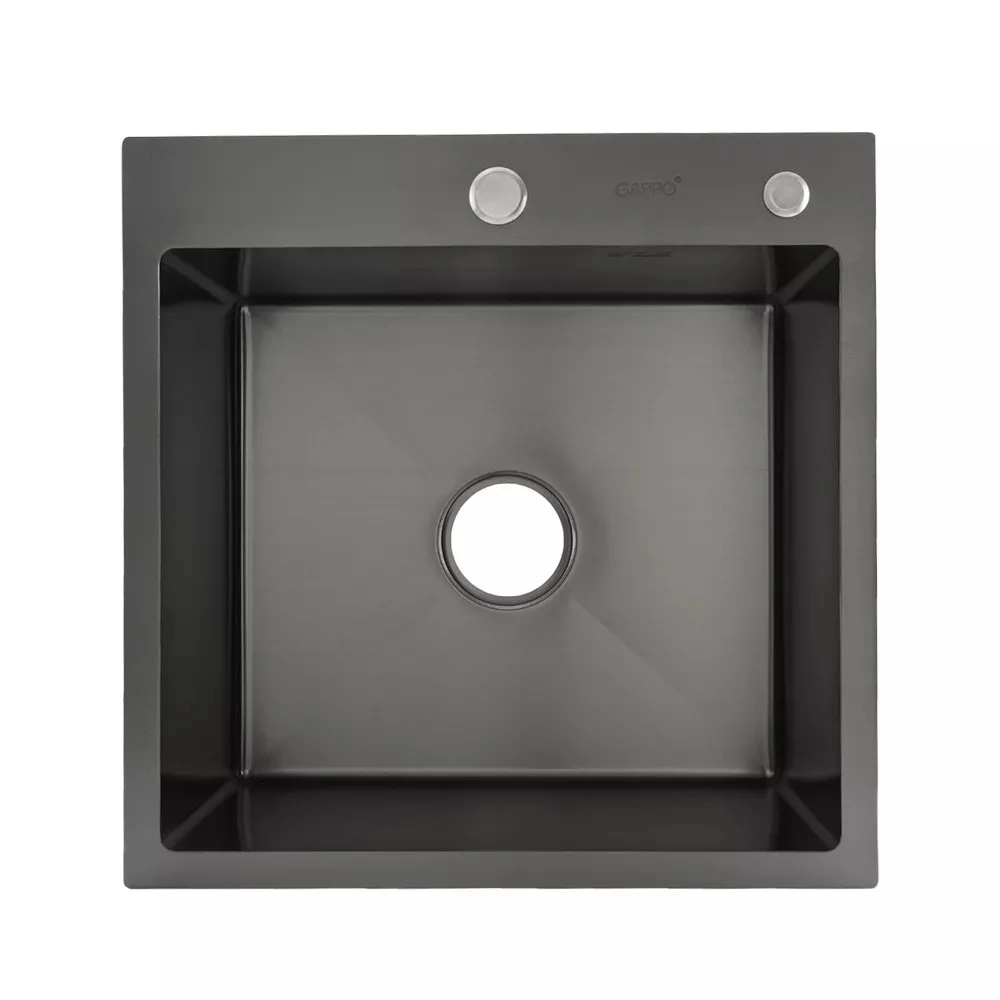 Кухонная мойка GAPPO GS5050-6 500x500 мм с сифоном и коландером, черный