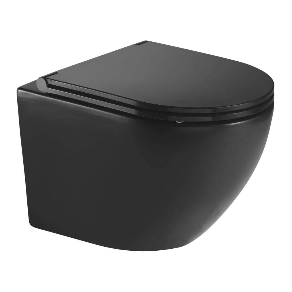 Подвесной унитаз Imprese Lesna 490x370 овальный, с сиденьем Slow-closing, черный матовый (i11546 black)