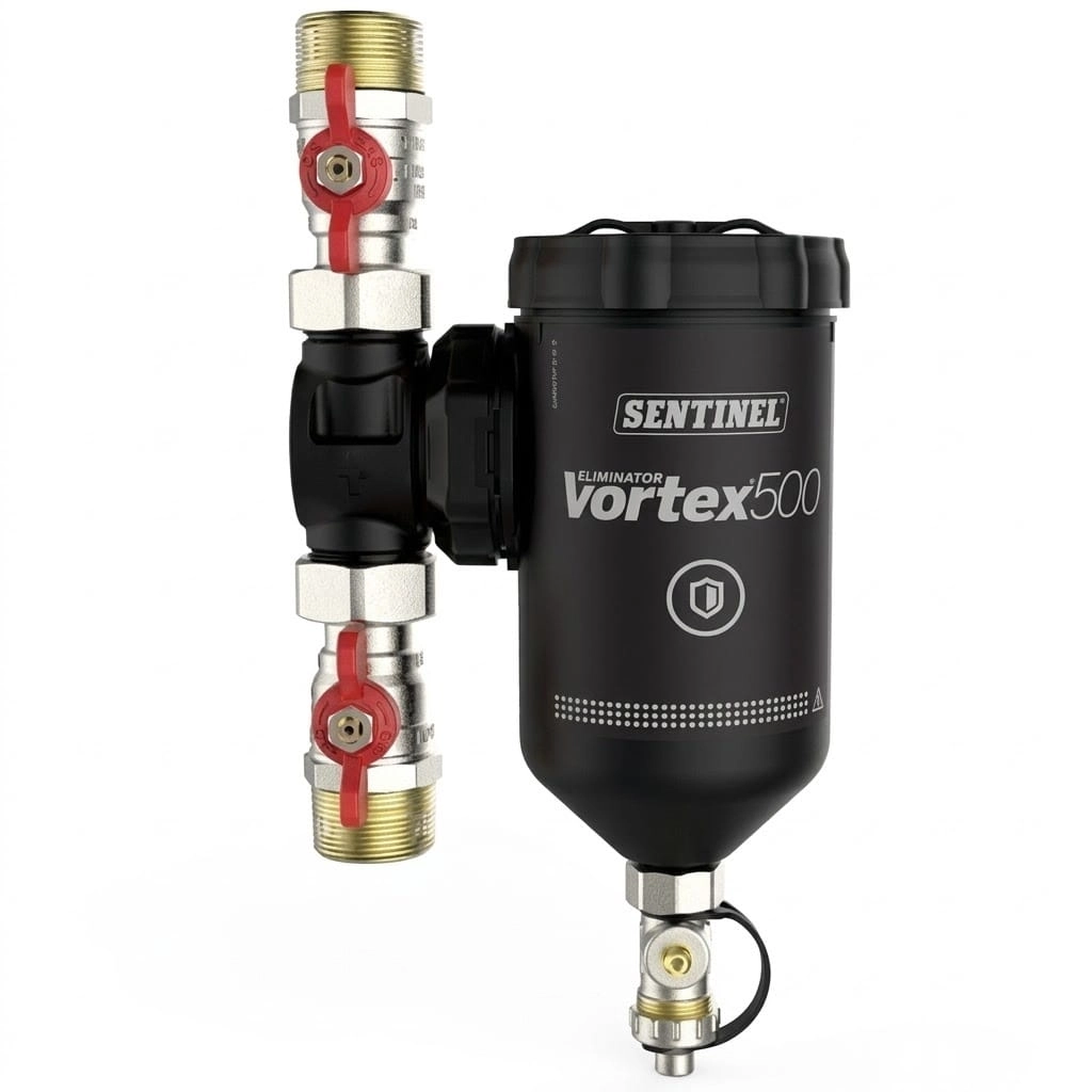 Сепаратор шлама Sentinel Vortex Extra Large 500 1 1/4" вертикальный, латунь с магнитным уловителем (M202100074)