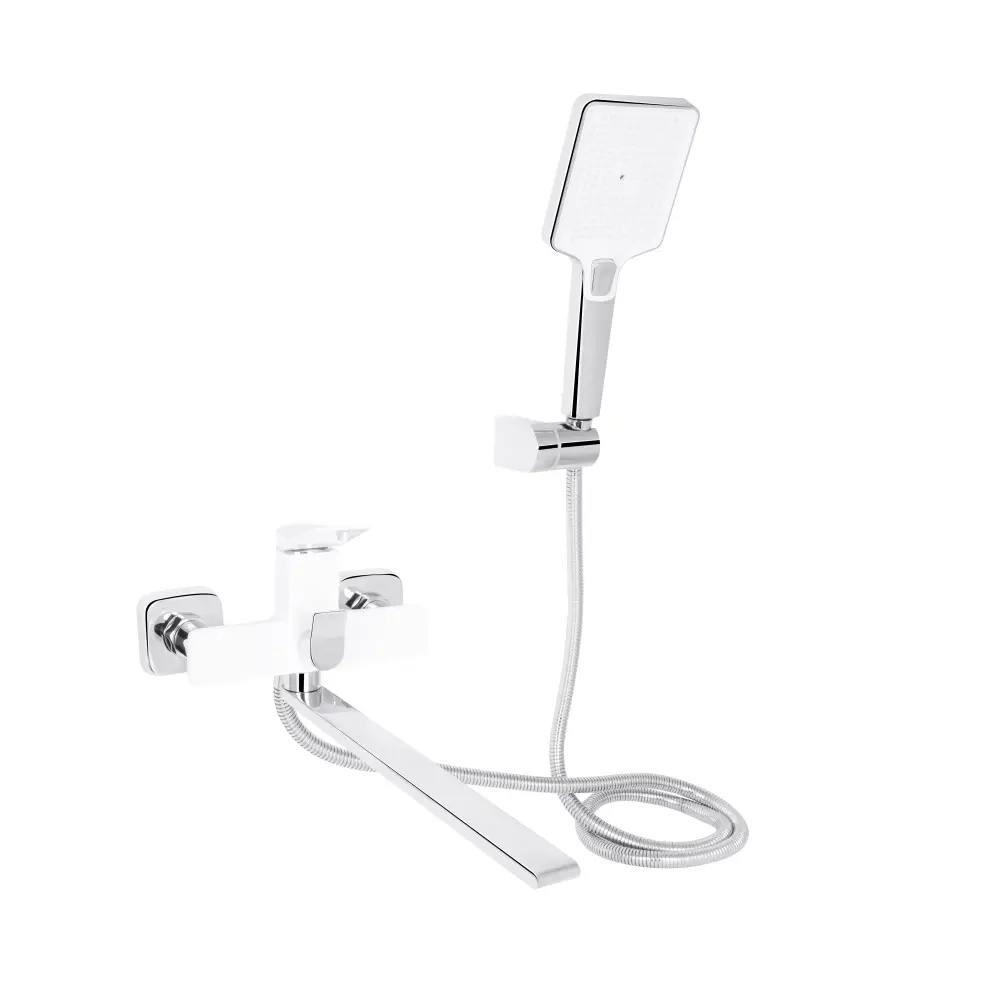 Смеситель для ванны Qtap Presto однорычажный, хром/белый + ручная лейка (QTPRE2601CRW45578)