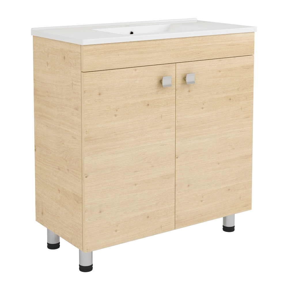 Тумба в ванную RJ Atlas 80х40 напольная, с умывальником RJ Jenor, дерево (RJFU005-15OK)
