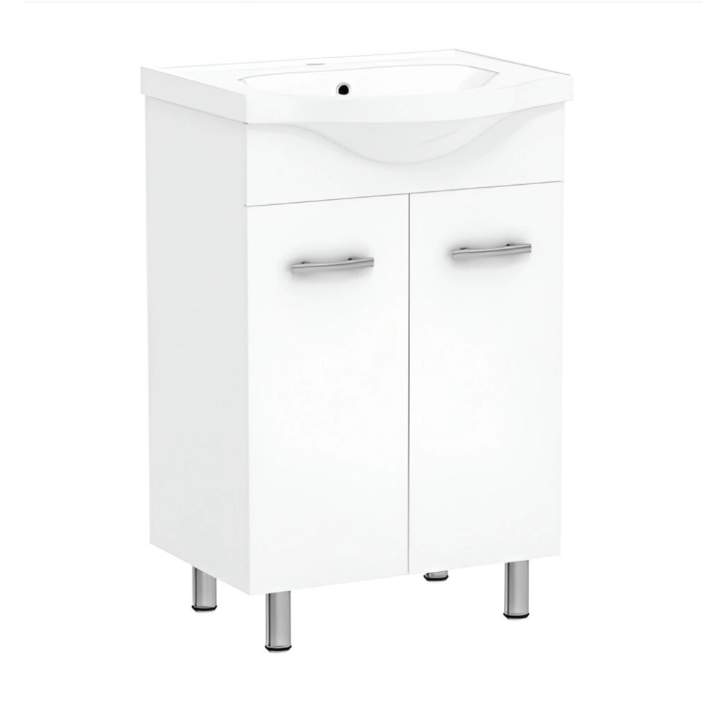 Тумба в ванную RJ Lotus-L 55х49 напольная, с умывальником RJ Lotus, белый (RJFU007-0155WHSET(RJFU007-0155WH+RZJ200))