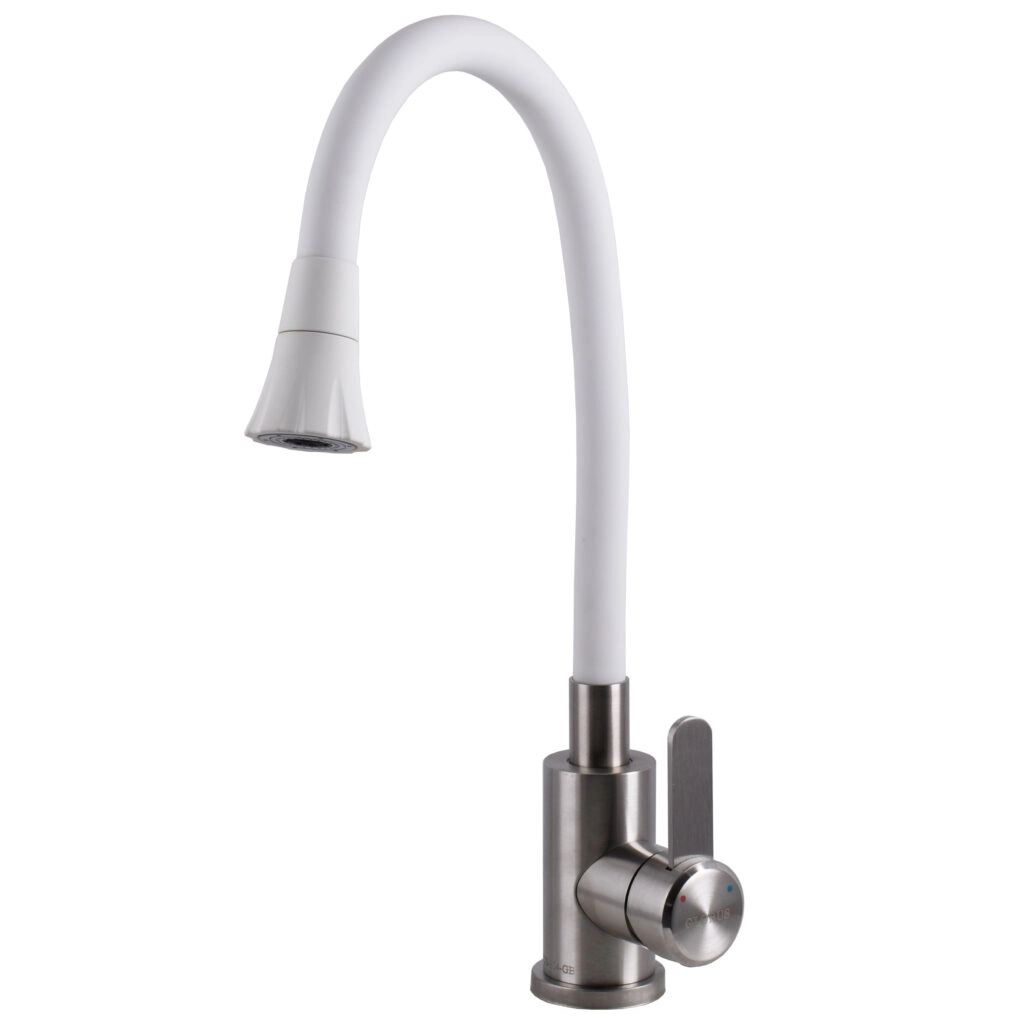 Смеситель для кухни Globus Lux Wien излив с гибким изливом, хром/белый (SBT2-203SA-W07)