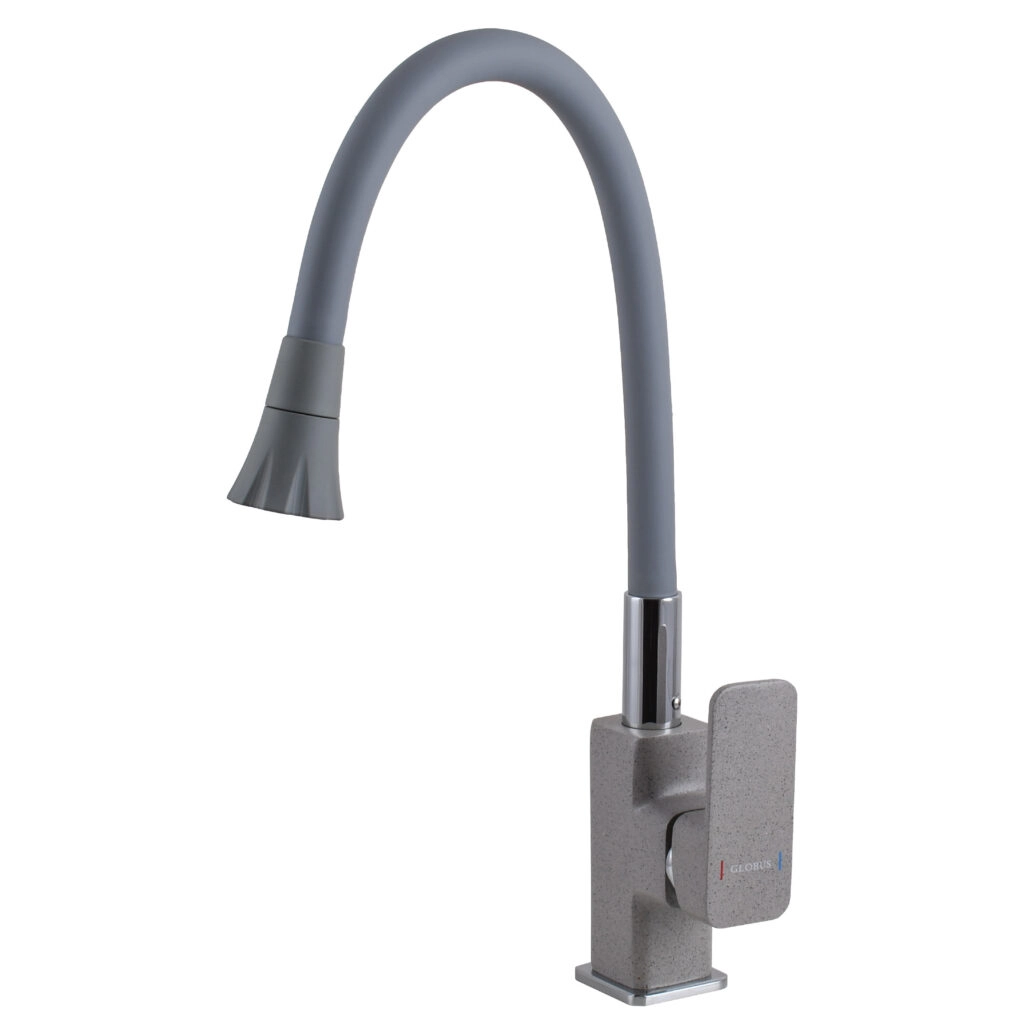 Смеситель для кухни Globus Lux Milano излив с гибким изливом, серый/бежевый (GLM-0203LA-2-G03-ARENA)
