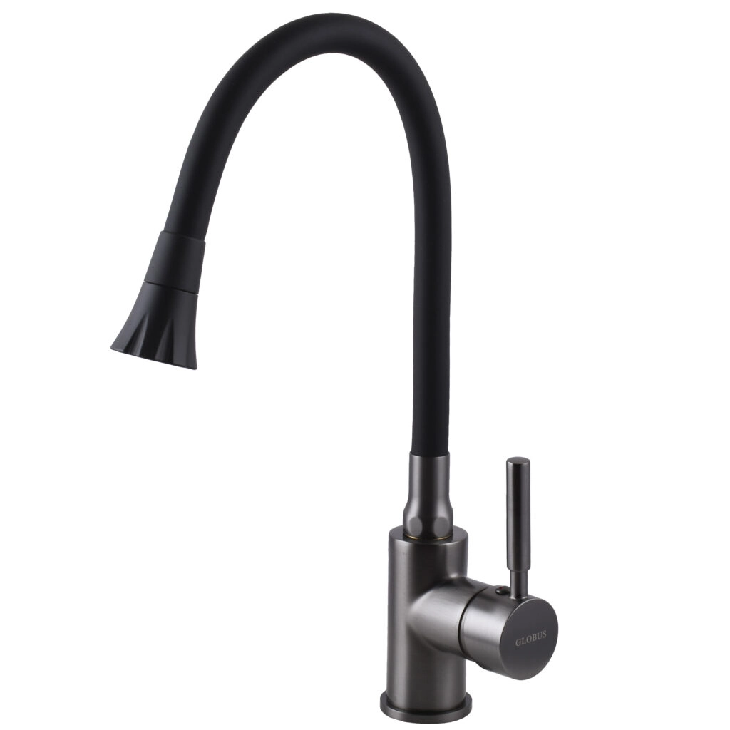 Смеситель для кухни Globus Lux Lazer излив с гибким изливом, графит/черный (GLLR-0203SA-GP-B01)