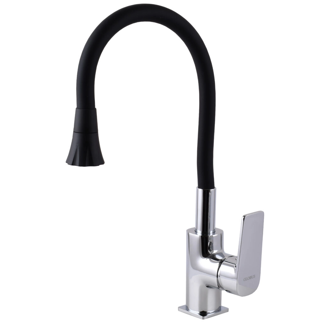 Смеситель для кухни Globus Lux Bonn излив с гибким изливом, хром/черный (GLB-0203SA-B01)