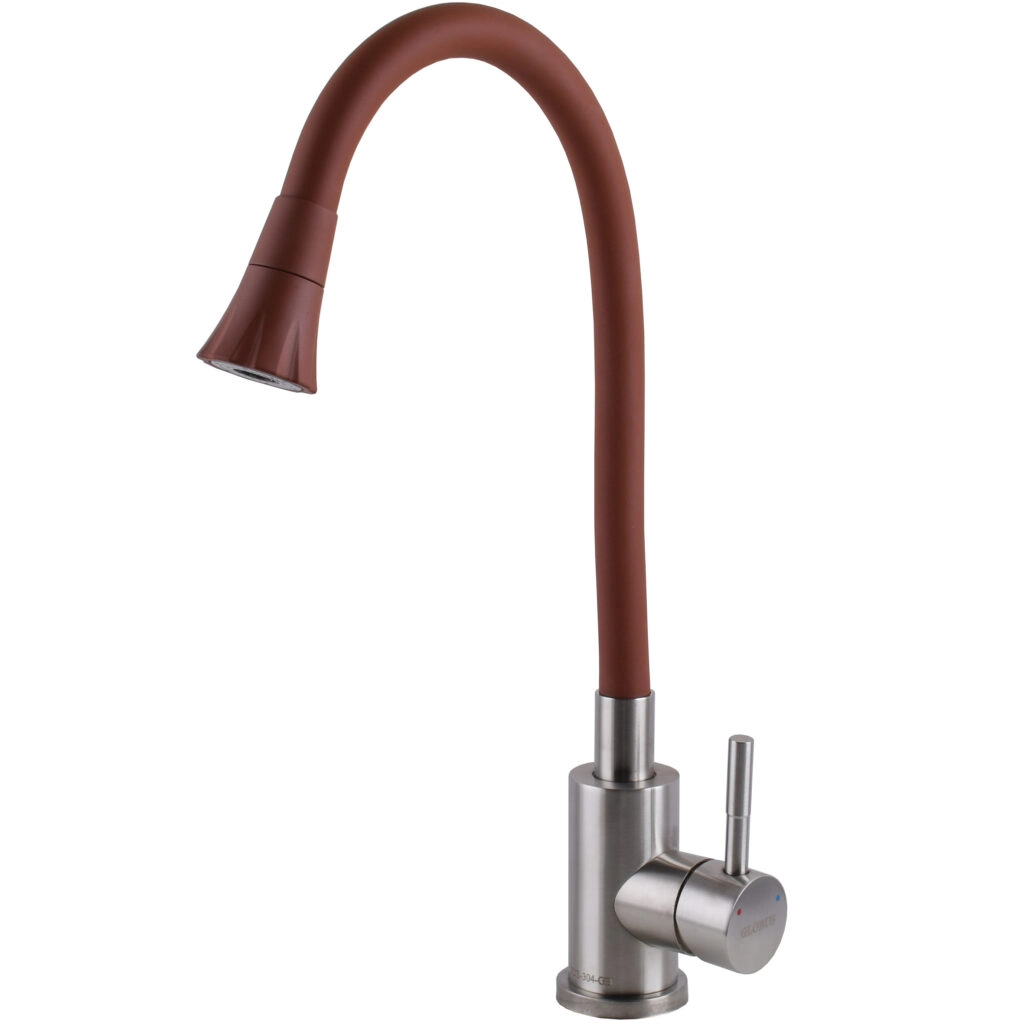 Смеситель для кухни Globus Lux Alpen излив с гибким изливом, хром/коричневый (SBT1-203SA-R10)