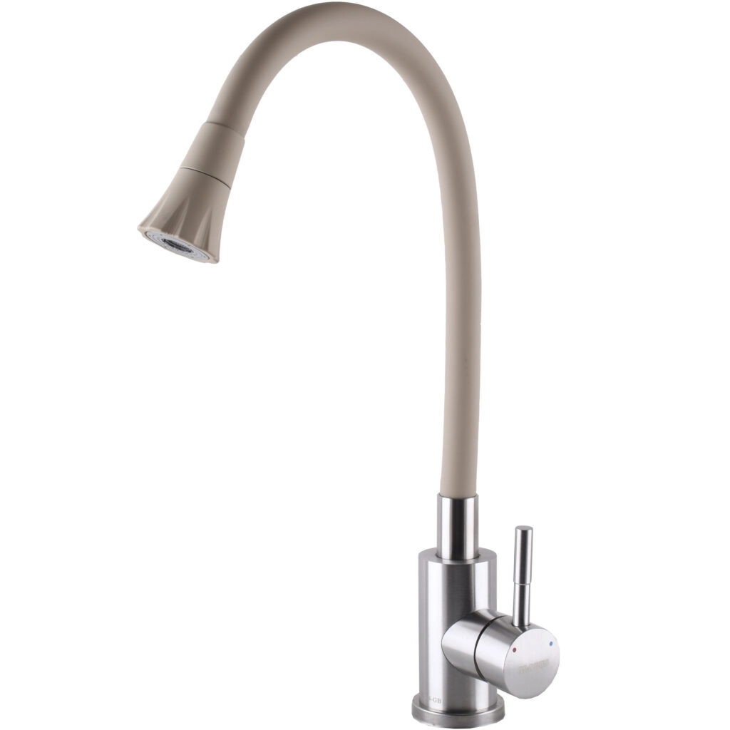 Смеситель для кухни Globus Lux Alpen излив с гибким изливом, хром/бежевый (SBT1-203SA-K15)