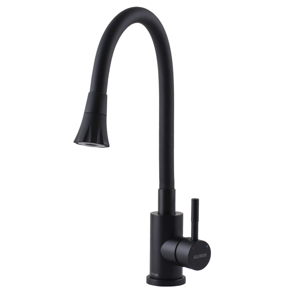 Смеситель для кухни Globus Lux Alpen излив с гибким изливом, черный (SBT1-203SA-BB-B01)