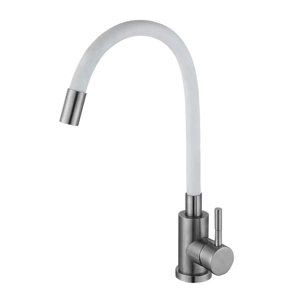 Смеситель для кухни Wezer EKO4X-01W с гибким изливом, белый/графит