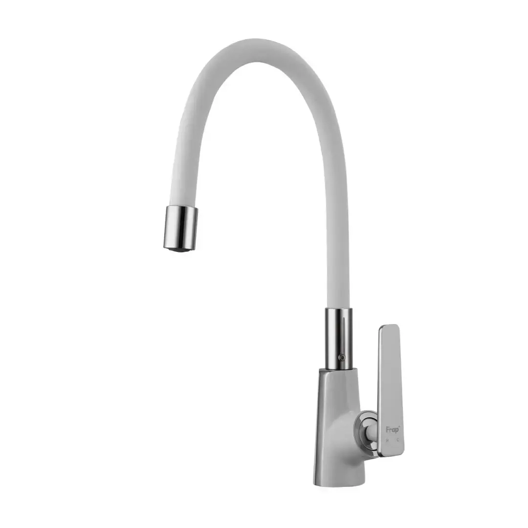 Смеситель для кухни Frap F4458 с гибким изливом, хром/белый матовый