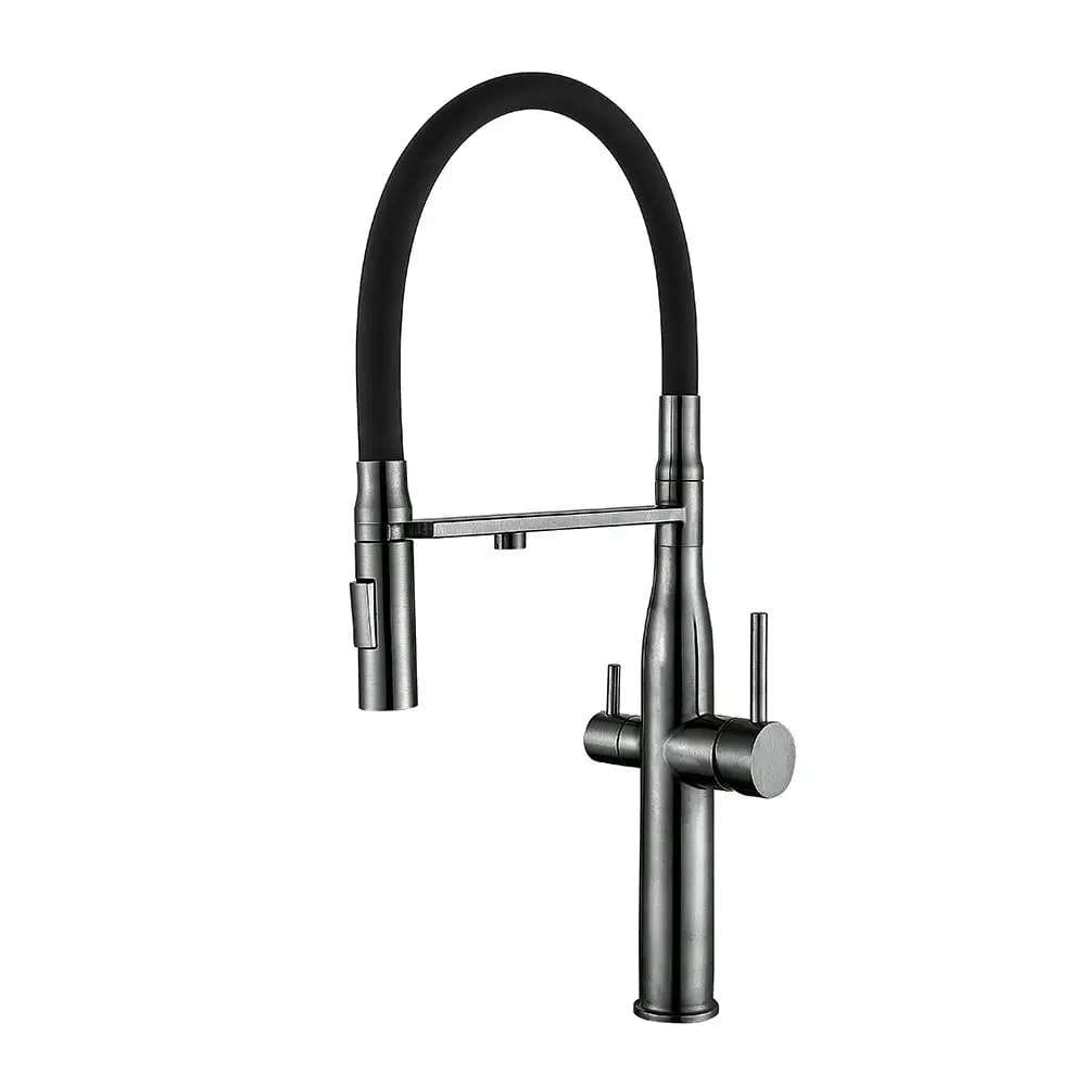 Смеситель для кухни Wezer LUX4-01-GUNGREY на две воды, графит/черный