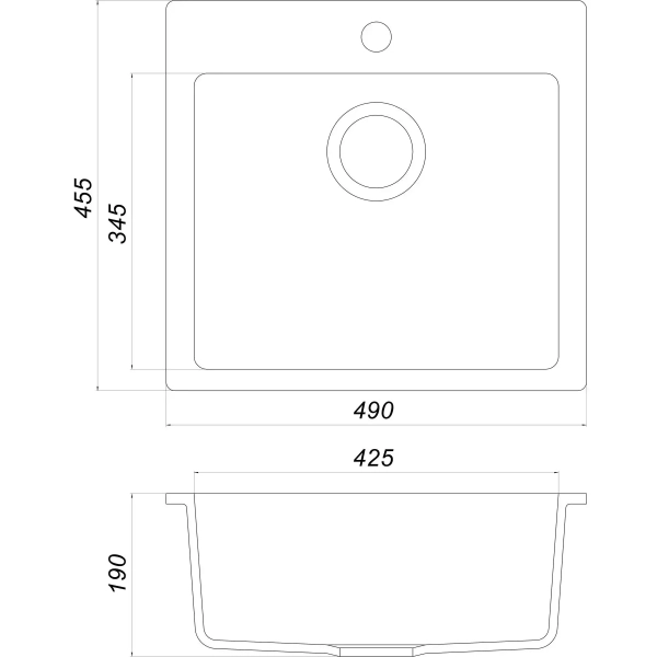 Гранитная мойка Globus Lux AOSTA 490x455 накладная, прям ...