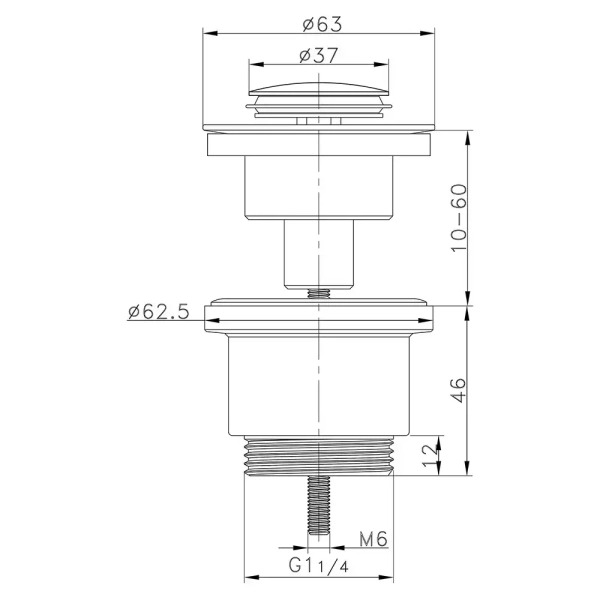 Донный клапан Wezer WHR 103 1 1/4" для раковины, хром