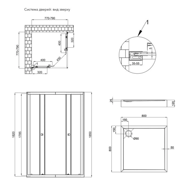 Душевая кабина Qtap Presto 197x80x80 стекло 5 мм, с подд ...