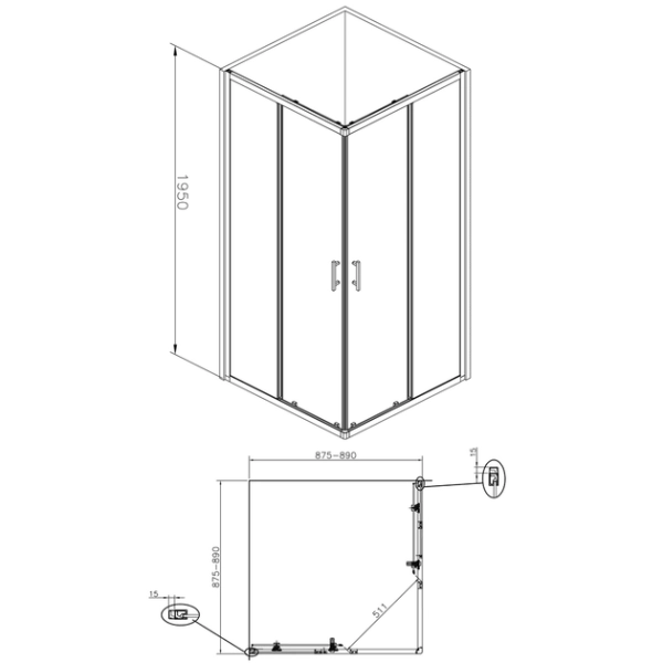 Душевая кабина DiMARCO JOLLY 195x88x88 стекло 6 мм, без  ...