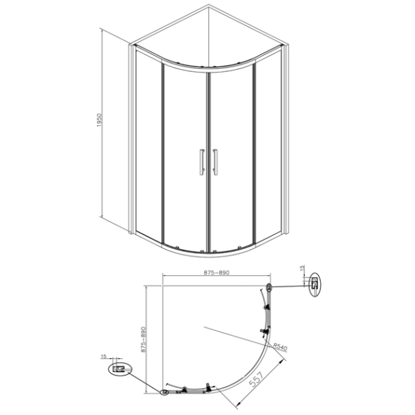 Душевая кабина DiMARCO JOLLY 195x88x88 стекло 6 мм, без  ...