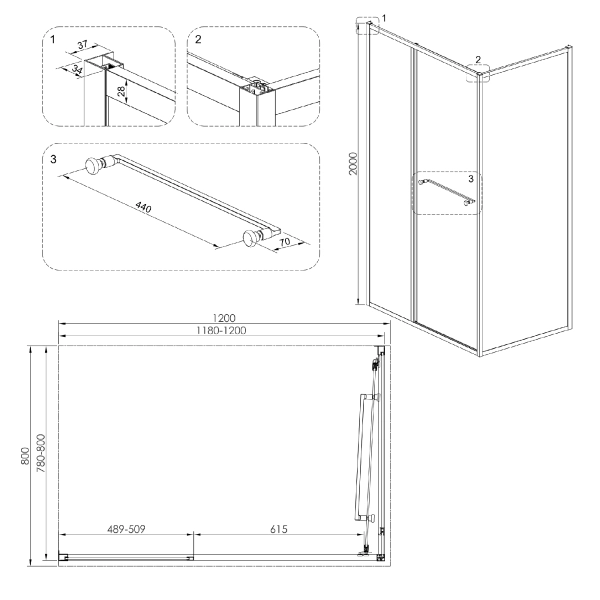 Душевая кабина VOLLE Cruze 200x120x80 стекло 6 мм, без п ...