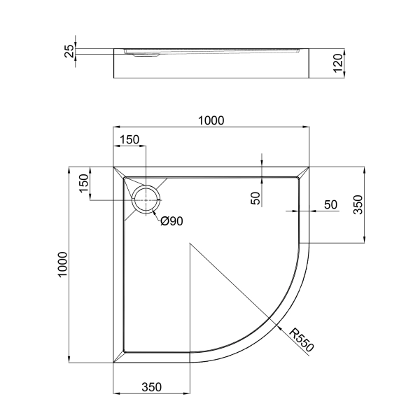 Душевой поддон Q-tap Robin 100x100 полукруглый, белый (R ...