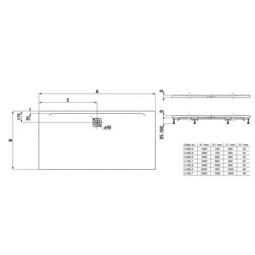 Душевой поддон Laufen Pro 180x90 прямоугольный, серый (H ...