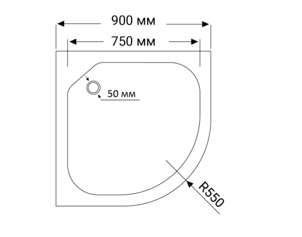 Душевой поддон RJ Duct 90x90 полукруглый, белый (90RZ812 ...