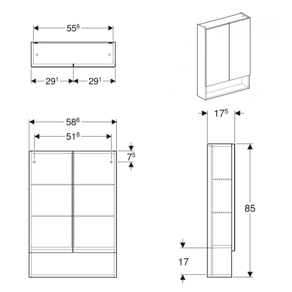 Зеркальный шкаф в ванную Geberit Selnova Square 850х788  ...