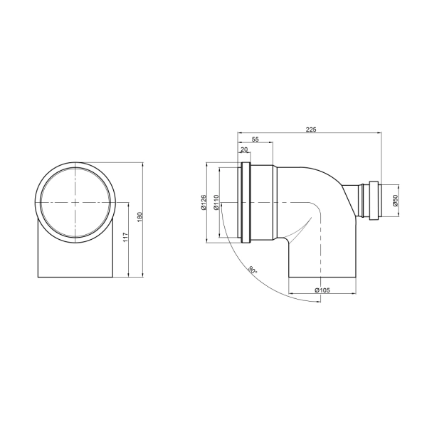 Колено канализационное TA Sewage 110x50x110 мм 90° (TR11 ...