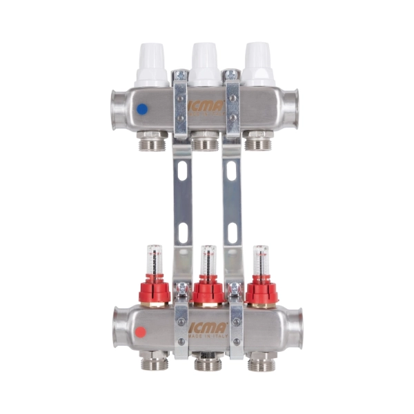 Коллектор теплого пола Icma 1″x3/4″ 3 выходов, с расходо ...