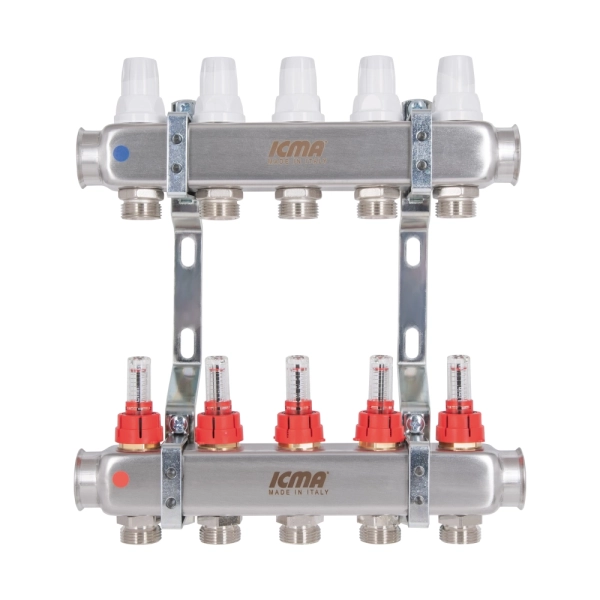 Коллектор теплого пола Icma 1″x3/4″ 5 выходов, с расходо ...