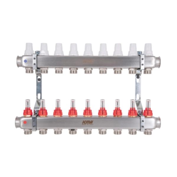 Коллектор теплого пола Icma 1″x3/4″ 9 выходов, с расходо ...