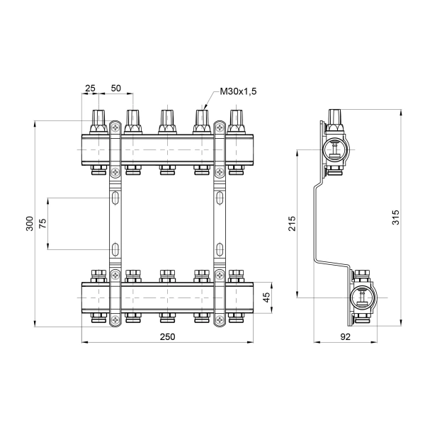 Коллектор теплого пола Thermo Alliance Forte 1"х3/4" 5 в ...