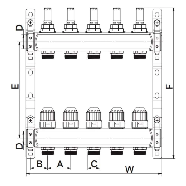 Коллектор теплого пола ITAL 1″x3/4″ 6 выходов, с расходо ...