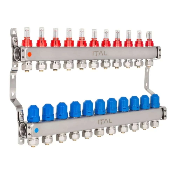 Коллектор теплого пола ITAL 1″x3/4″ 11 выходов, с расход ...