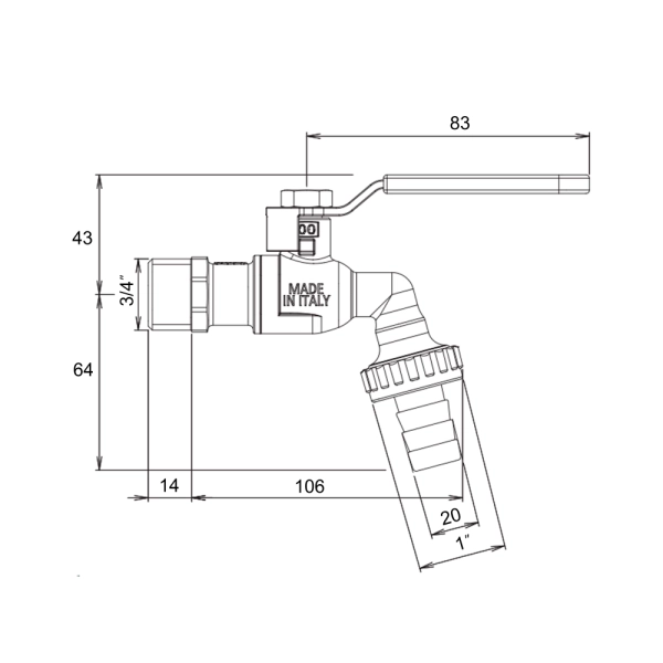 Кран поливочный Icma 599 3/4" Н латунь, никель (89599AE3 ...