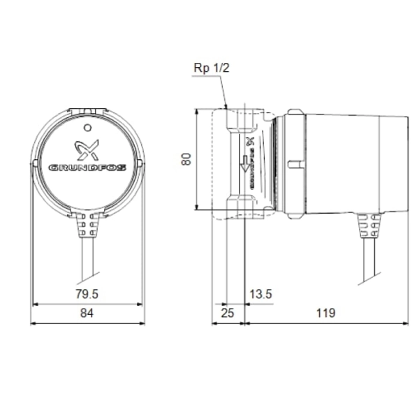 Рециркуляционный насос Grundfos Comfort 15-14B PM 7 Вт H ...