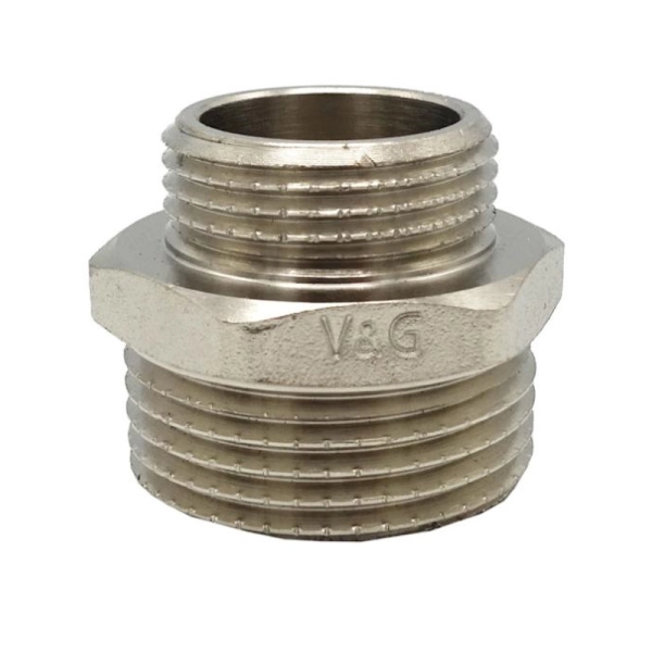 Ниппель редукционный V&G 3/8"x1/4" НН никелированный