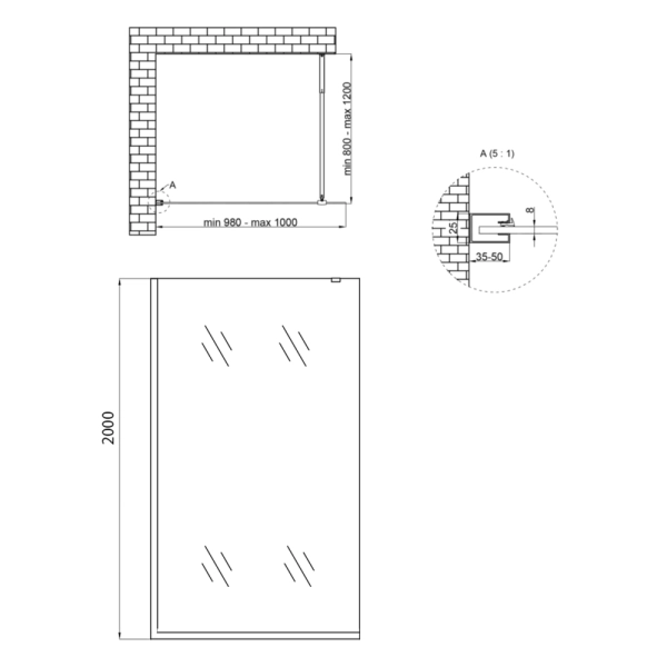 Душевая перегородка Qtap Walk-In STANDARD 100x200 стекло ...