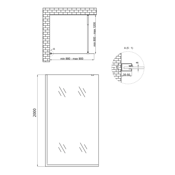 Душевая перегородка Qtap Walk-In STANDARD 200x90 стекло  ...