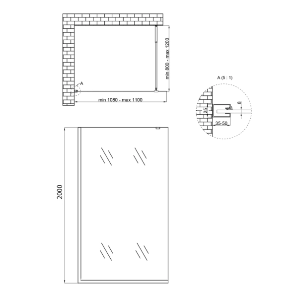 Душевая перегородка Qtap Walk-In STANDARD 200x110 стекло ...