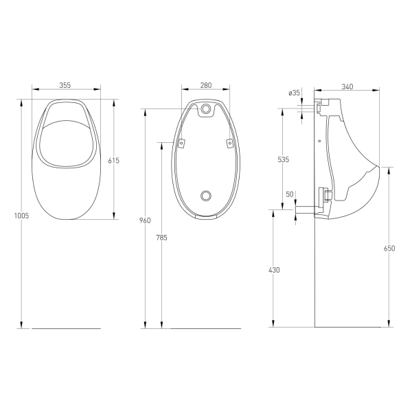 Писсуар VOLLE Virgo 355×340 подвесной, белый (скрытый мо ...