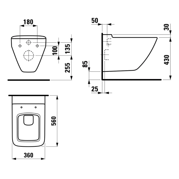 Подвесной унитаз LAUFEN PALACE Rimless 560x360 полукругл ...