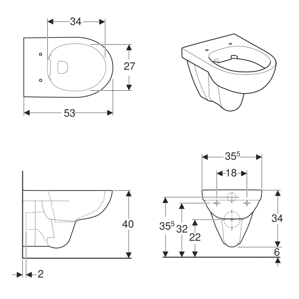 Подвесной унитаз GEBERIT SELNOVA Rimfree 530x355 овальны ...