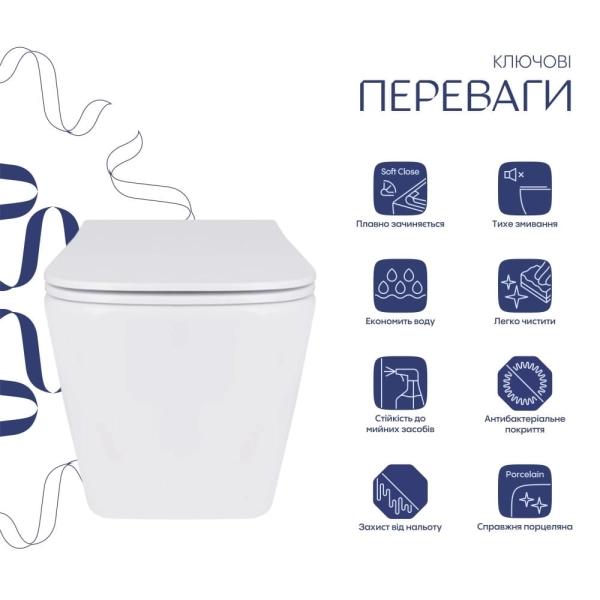 Подвесной унитаз Qtap Tern Ultra Quiet 485x340 прямоугол ...
