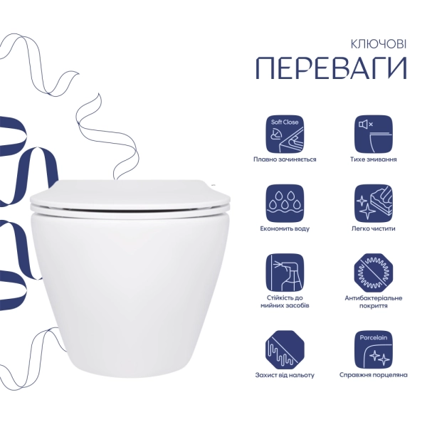Подвесной унитаз Qtap Jay Ultra Quiet 520x360 овальный,  ...