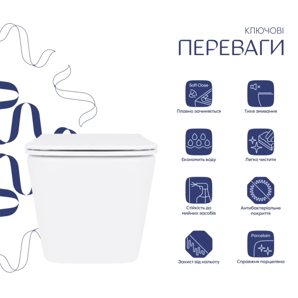 Подвесной унитаз Qtap Crow 520x360 прямоугольный, с сиде ...